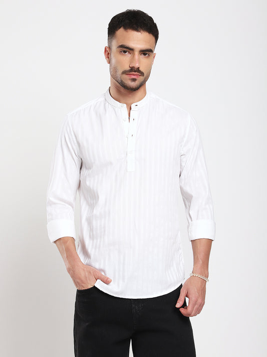 Luminous Pearl White Striped Kurta