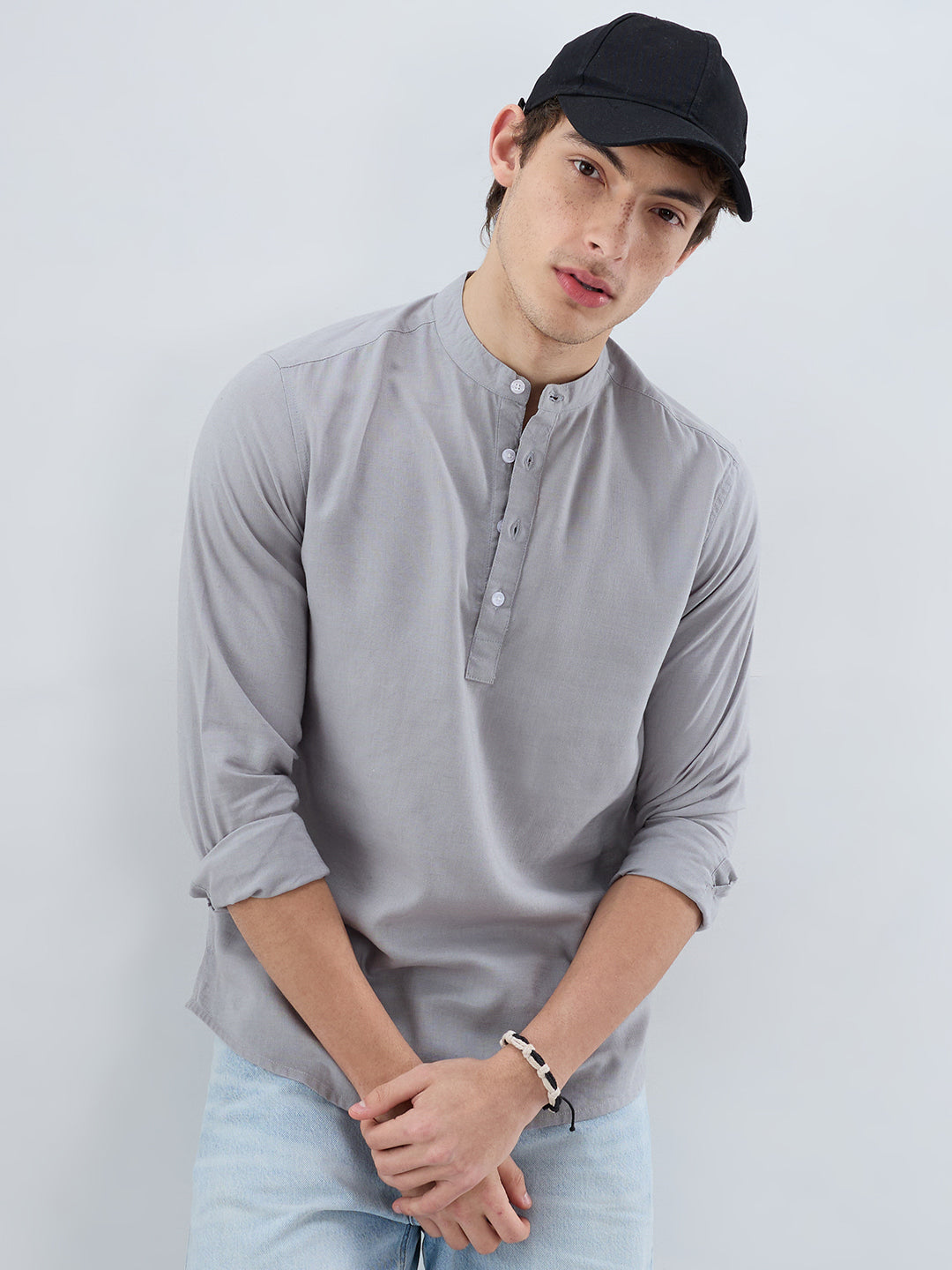 Premium Grey Slub Textured Linen Blend Kurta