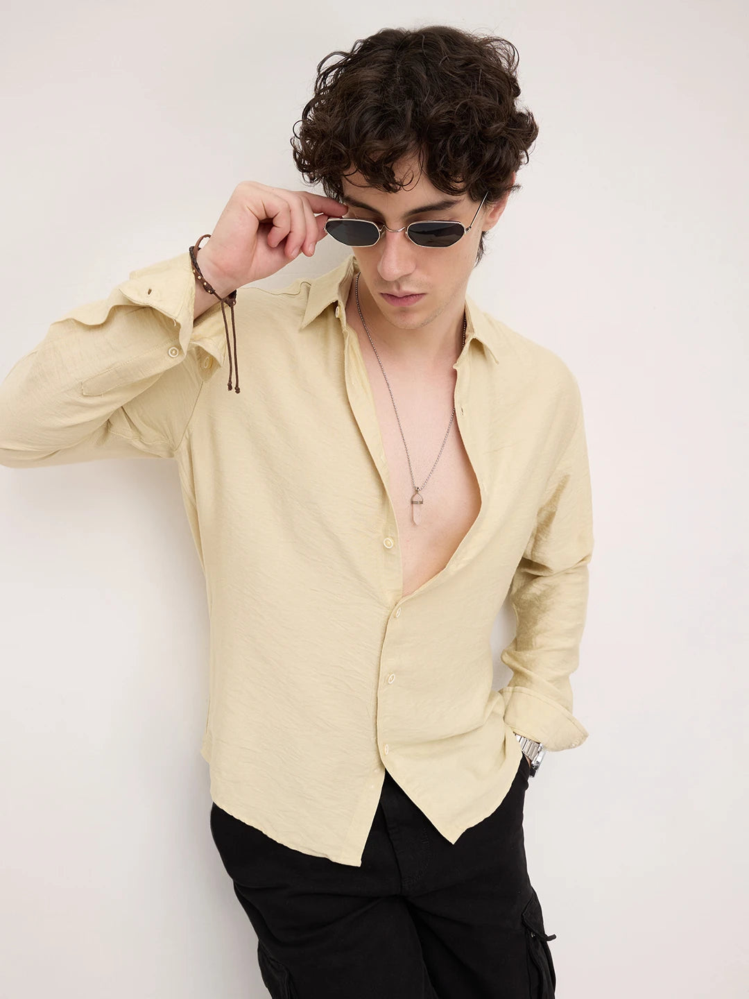 Golden Beige Lightweight Crinkled Shirt