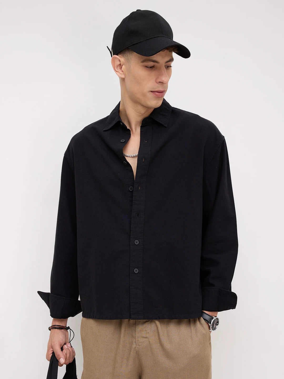 Timeless Tensil Black Boxy Fit Crop Shirt