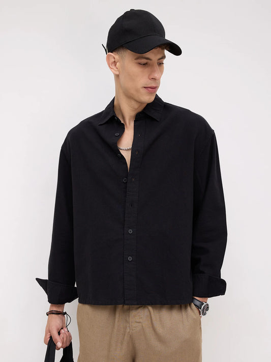 Timeless Tensil Black Boxy Fit Crop Shirt