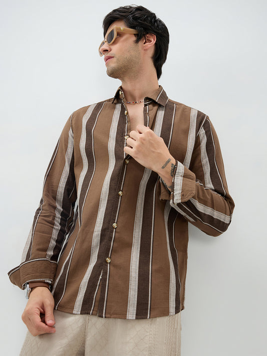 Earthy Brown Sylvan Striped Shirt
