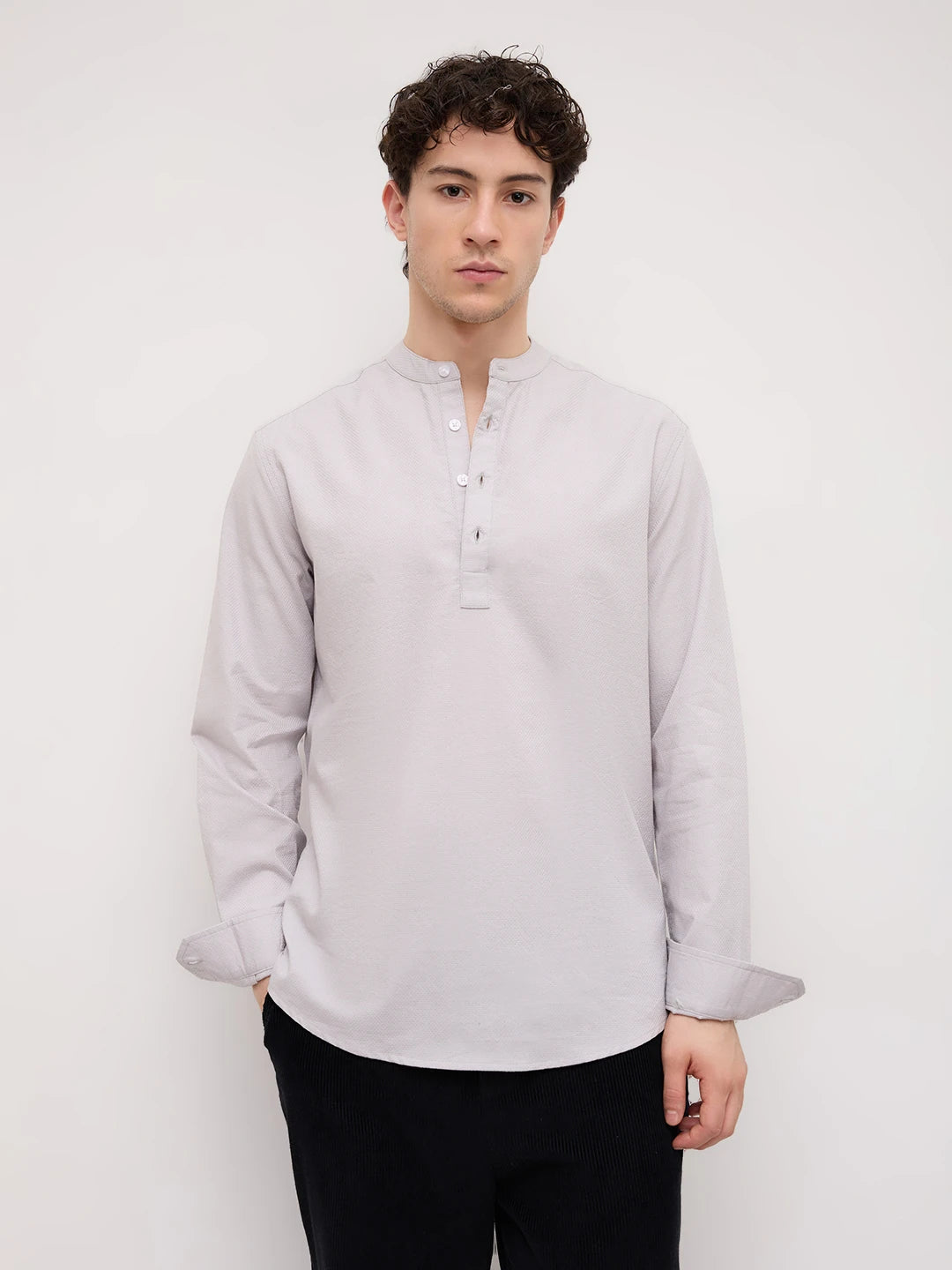 Grey Micro Basket Weave Kurta