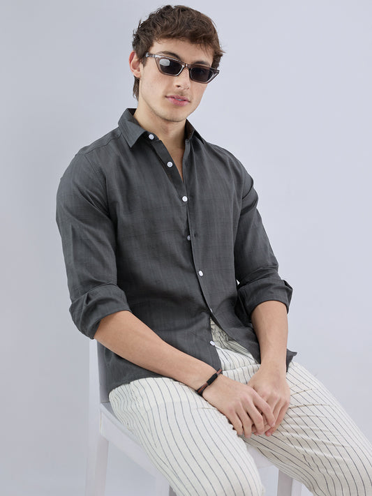Charcoal Grey Micro Frid Textured Shirt