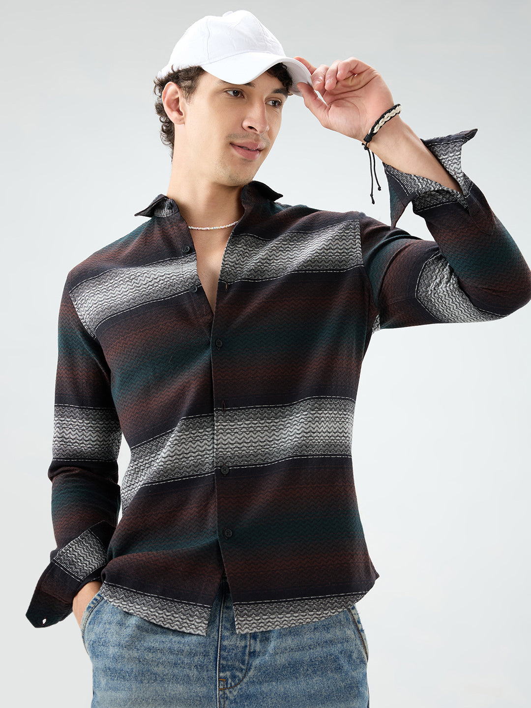 Premium Black Contrast Motif Striped Shirt