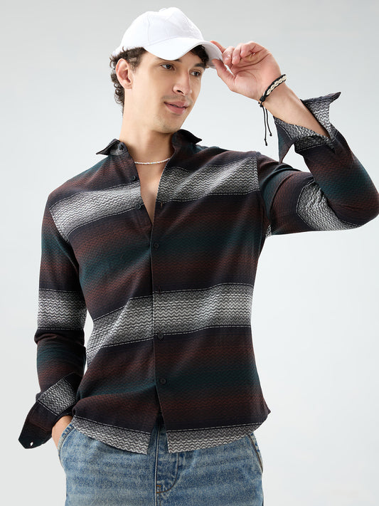 Premium Black Contrast Motif Striped Shirt
