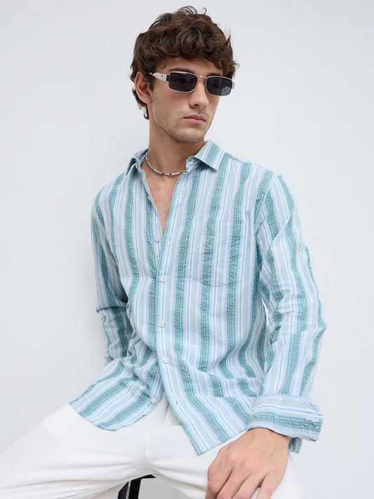 Pastel Multi Luxury Shoreline Seersucker Striped Shirt