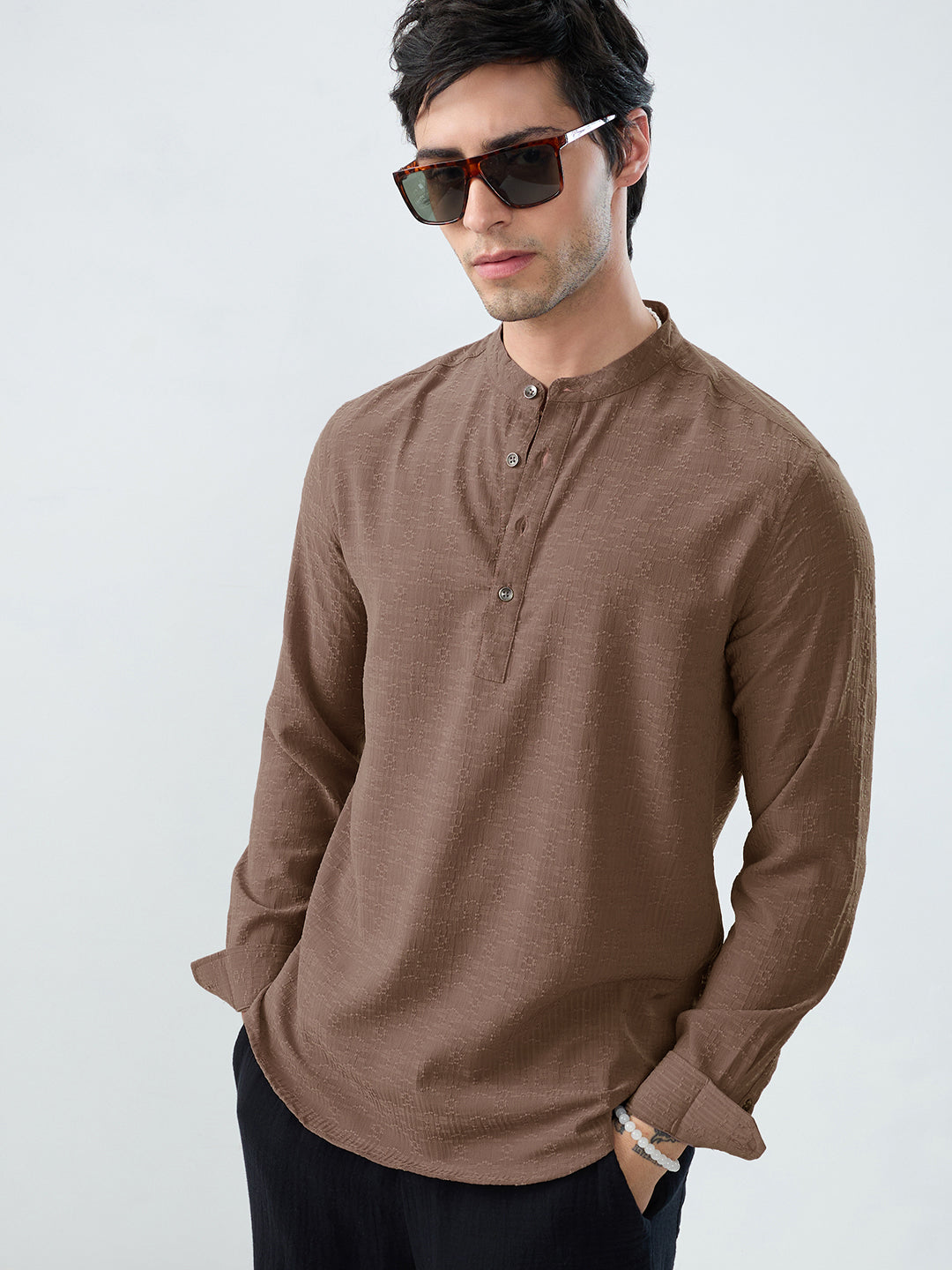 Detailed Ash Grey Jacquard Grace Kurta