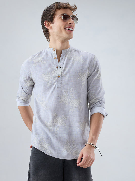 Artistic Grey Floral Printed Kurta