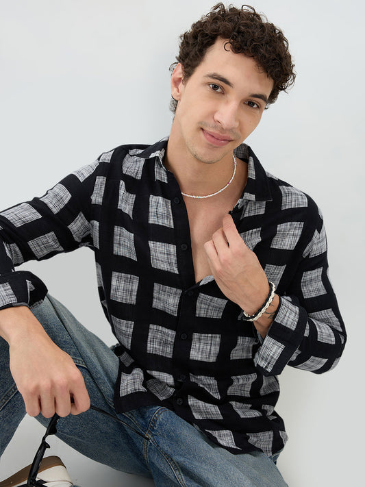 Black Artistic Block Weave Double Cloth Shirt