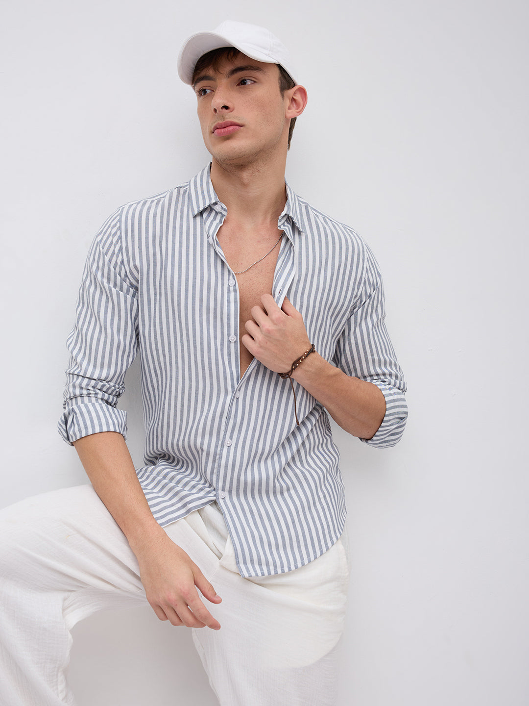 Ash Grey Candy Striped Vacation Shirt