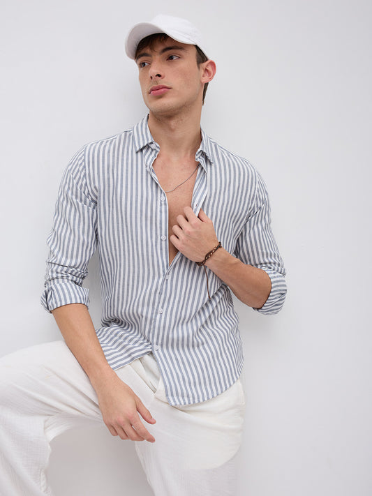 Ash Grey Candy Striped Vacation Shirt