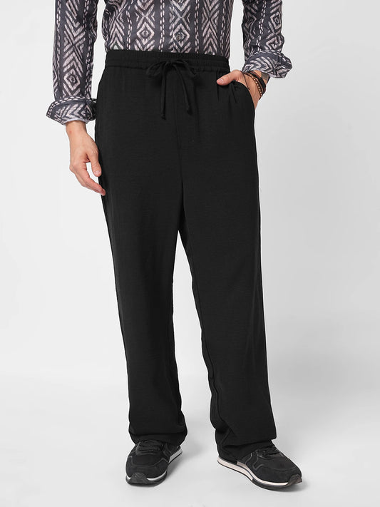 Elegant Plush Black Straight Fit Trousers