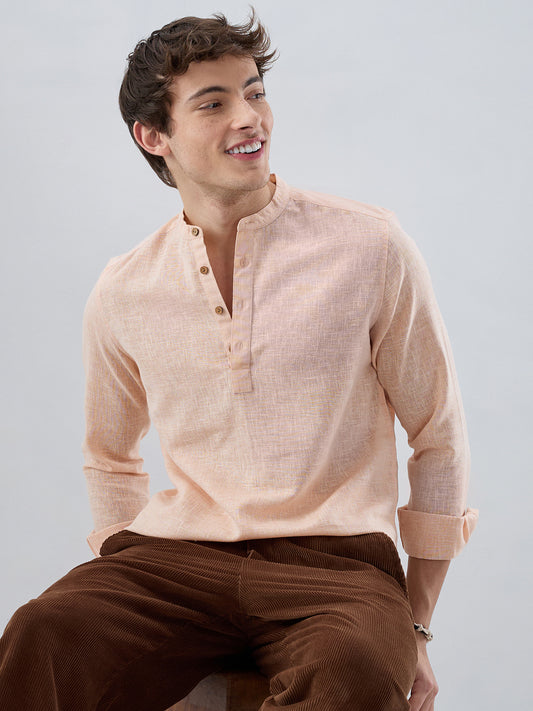 Creamy Peach Slub Textured Kurta