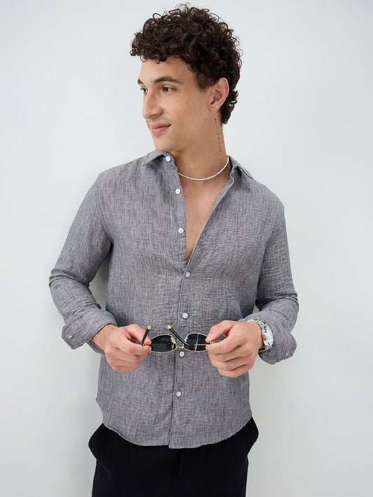 Charcoal Grey Dense-Weave Crinkled Shirt