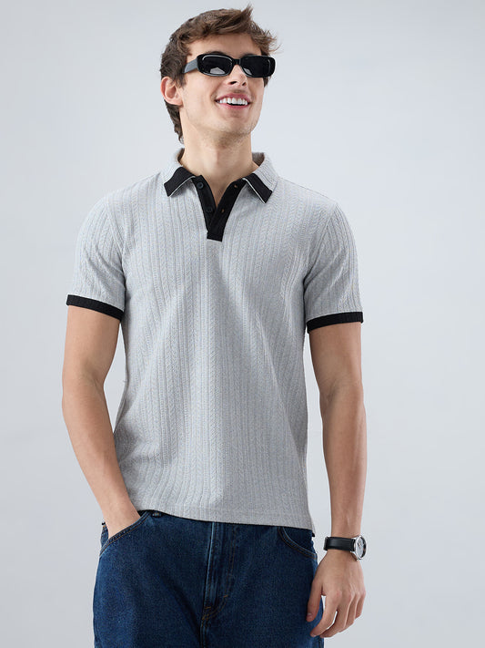 Light Grey Contrast Polo Neck T-shirt