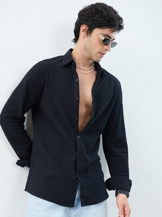 Classic Black Textured Knit Shirt