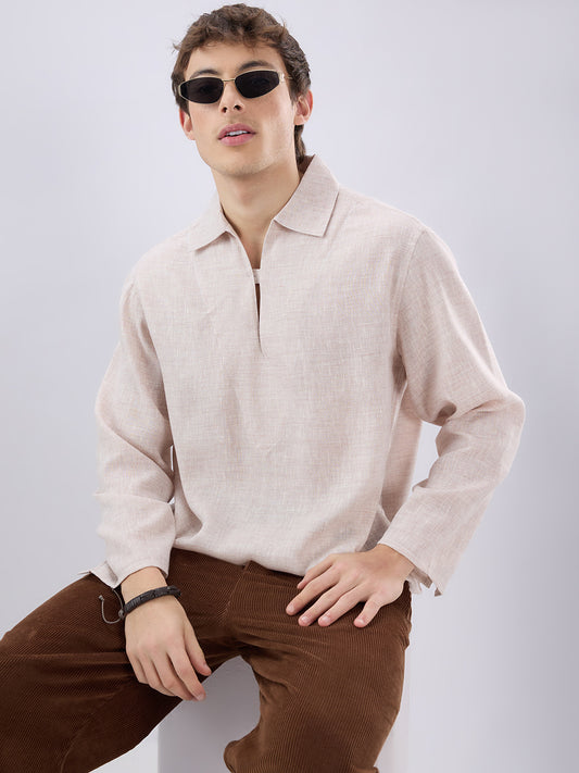 Brownish Tint Textured Cuffless Oversized Shirt