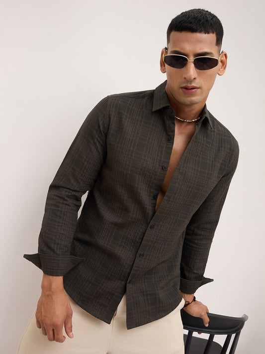 Forest Green Checks Double Cloth Shirt