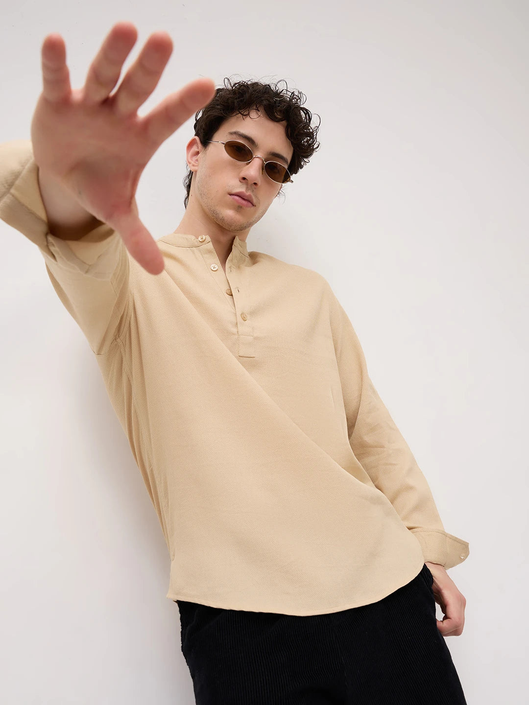 Sand Beige Micro Weave Kurta