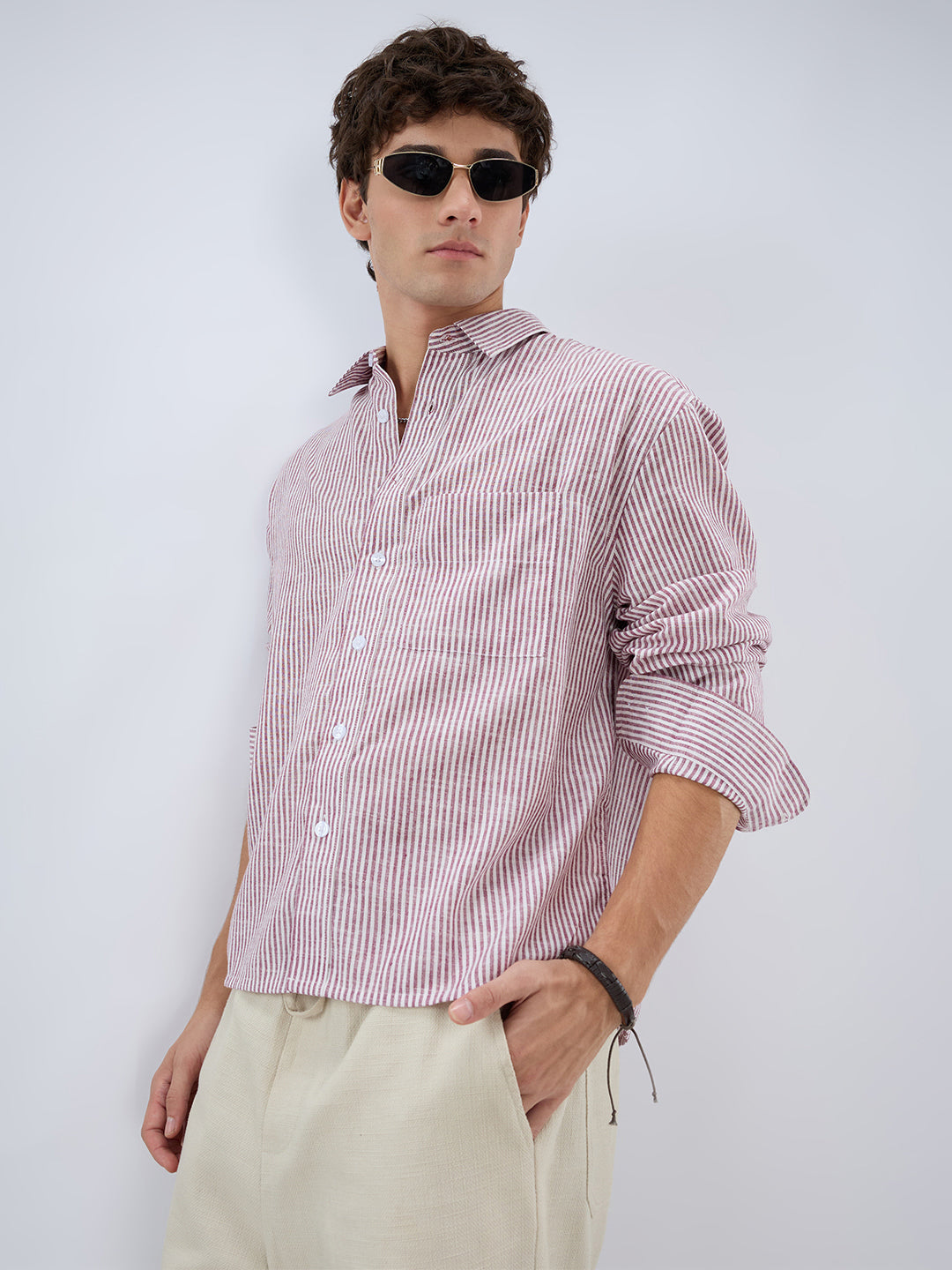 Rust Fine Candy Striped Boxy Fit Crop Shirt