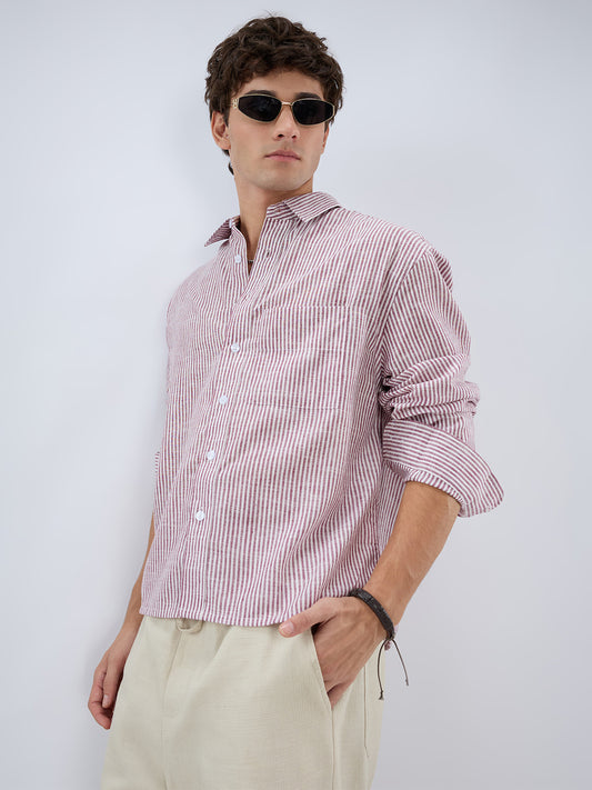 Rust Fine Candy Striped Boxy Fit Crop Shirt