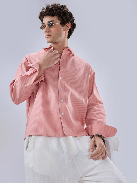 Warm Peach Micro Checks Fine Weave Shirt
