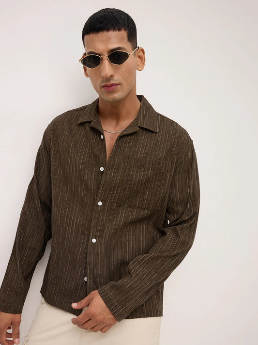 Luxe Multi Striped Notch Collar Oversized Shirt