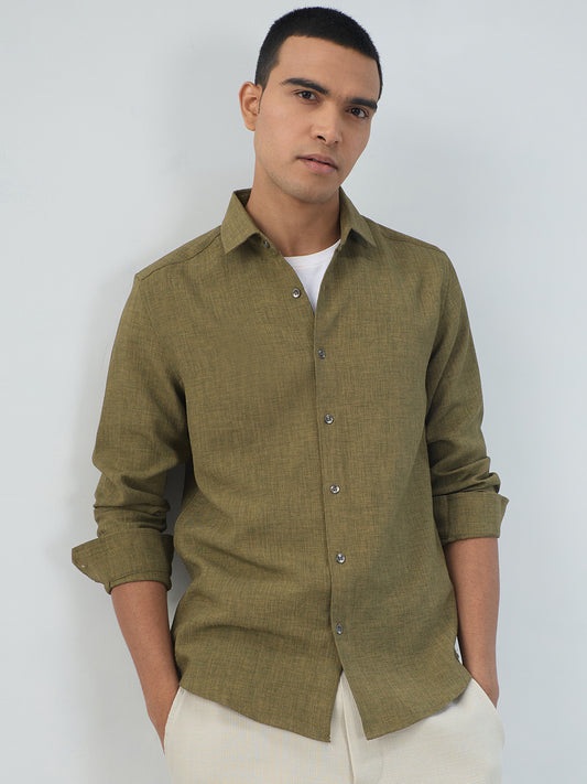 Crocodile Green Slub Textured Shirt