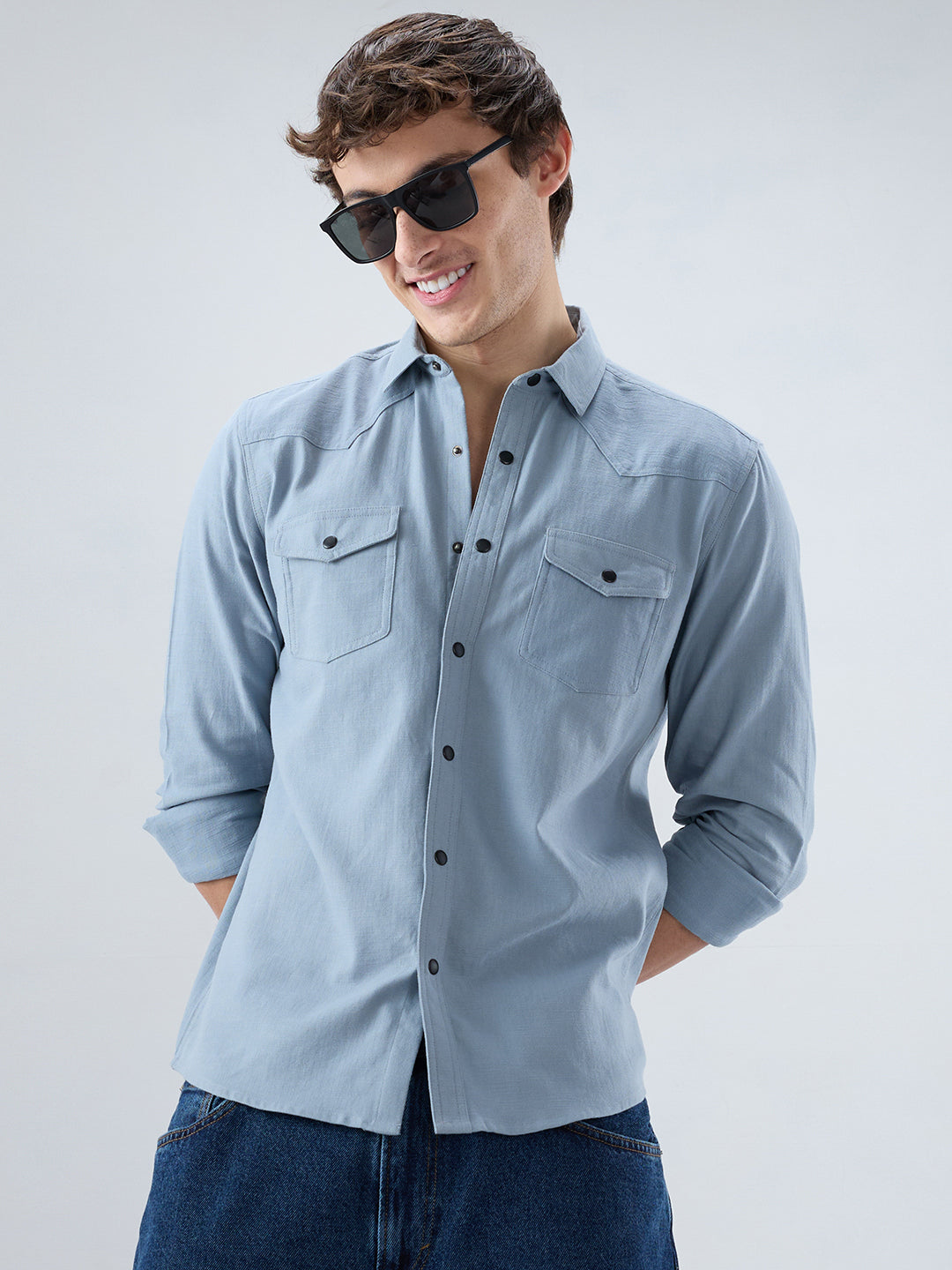 Classic Dusty Blue Double Pocket Overshirt