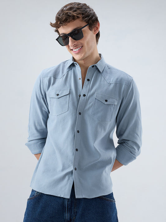 Classic Dusty Blue Double Pocket Overshirt