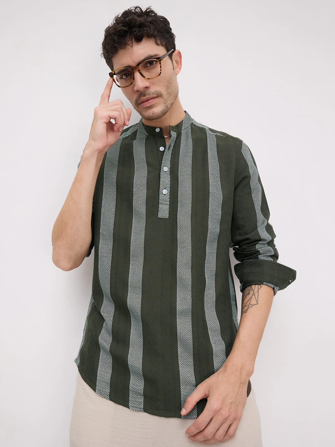 Evergreen Artisan Contrast Loom Striped Kurta