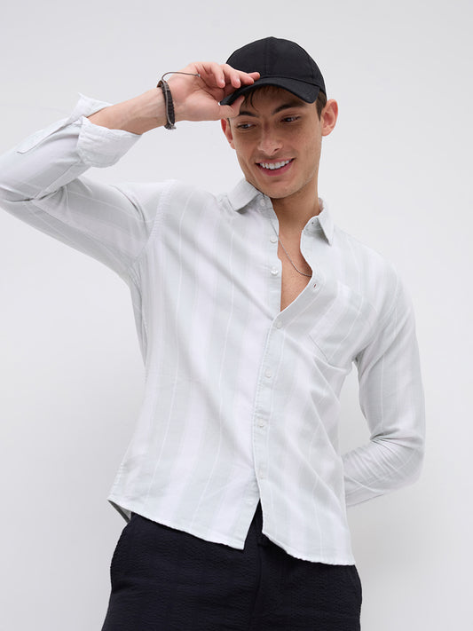 Sage Mist Textured Vertical Striped Resort Shirt