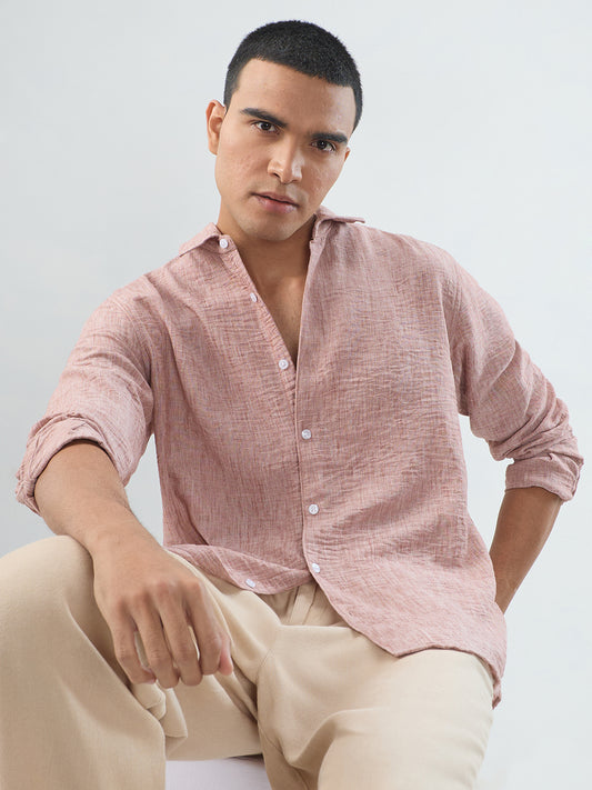 Heathered Taupe Fine-Weave Crinkled Shirt