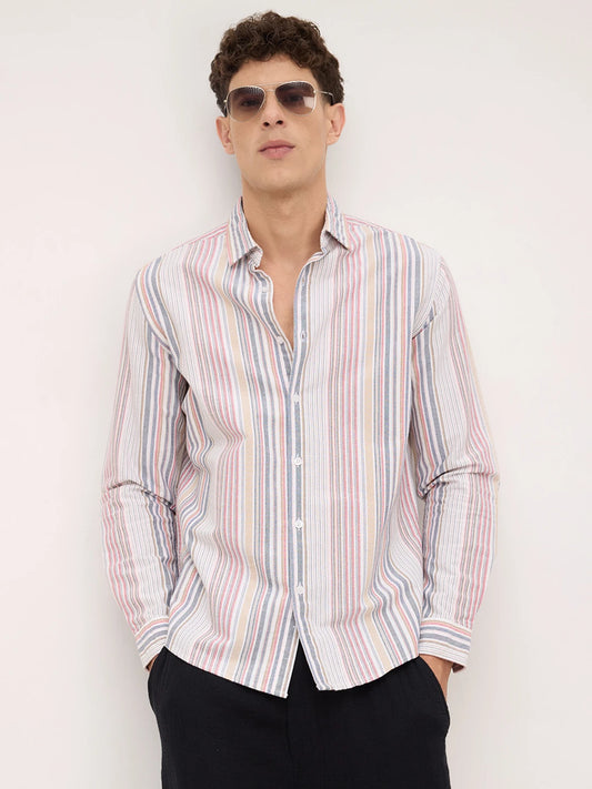 Classic Multicolor Vertical Striped Oxford Shirt