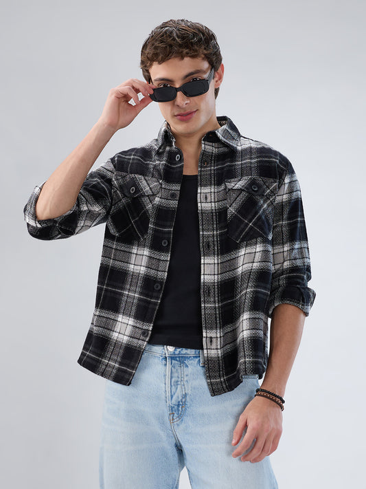Premium Emerald Black Checks Twin Pocket Flannel Shirt