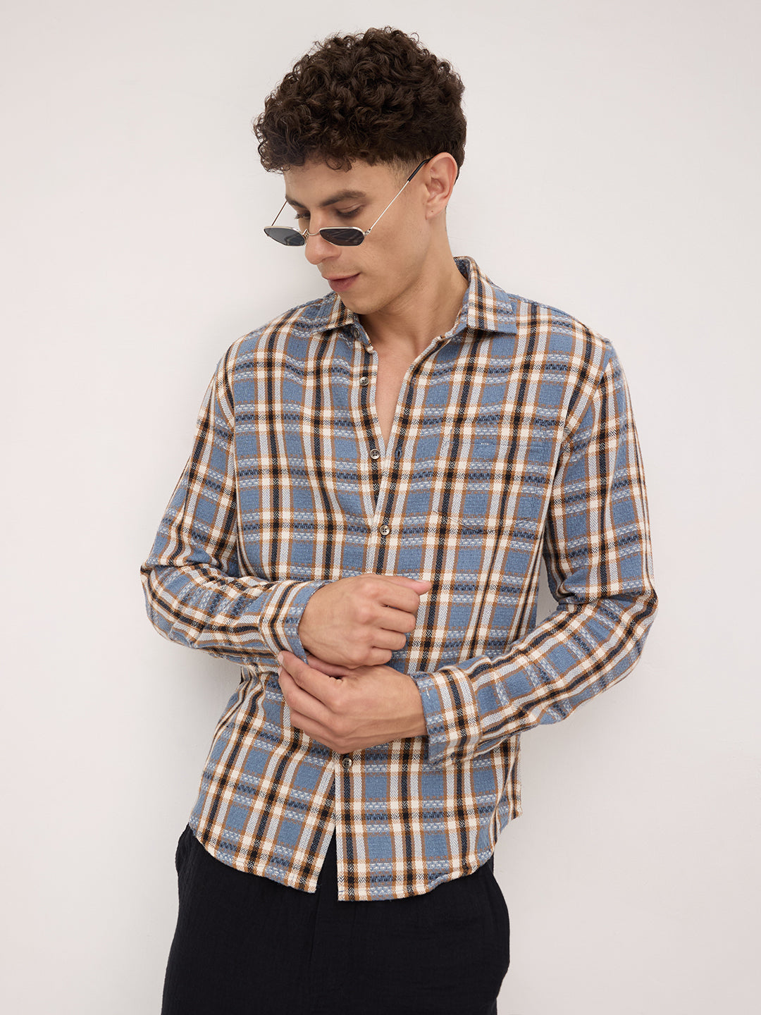 Ocean Blue Chevron Checkered Woven Shirt