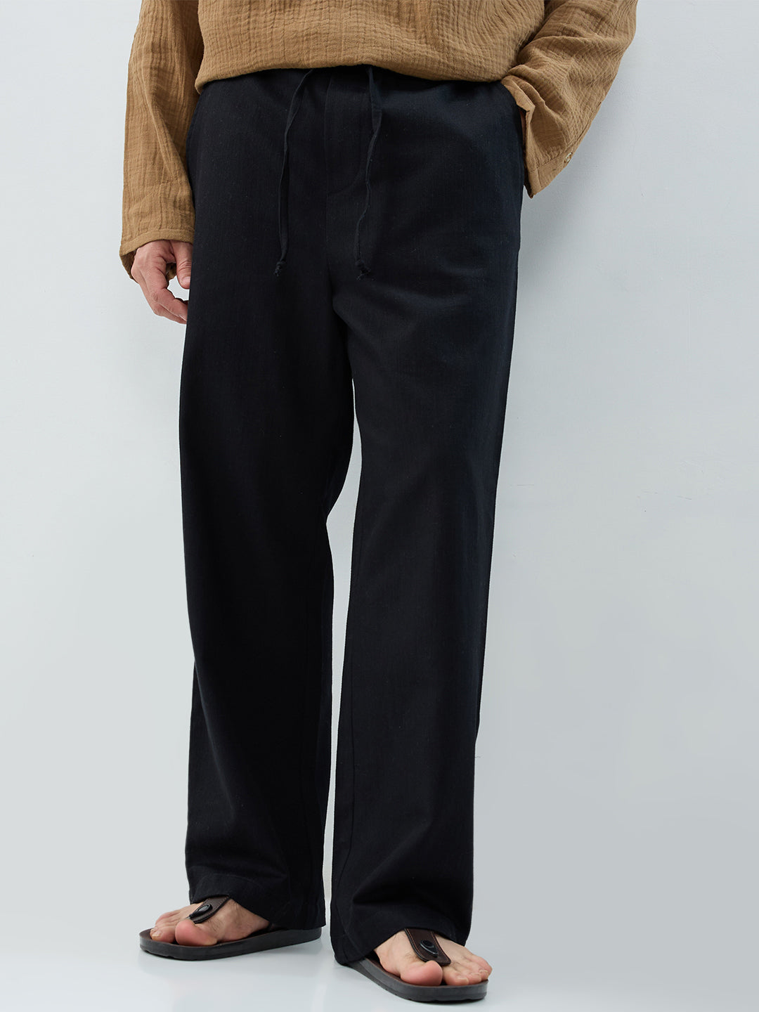 Solid Black Straight-Fit Trousers