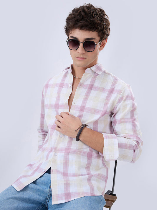 Soft Pink Fine Weave Plaid Checks Shirt