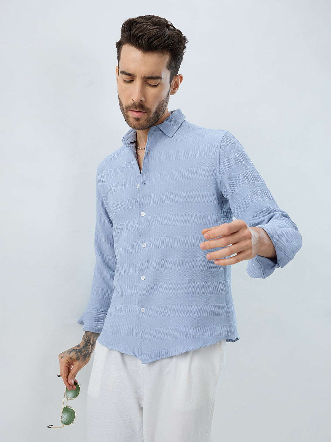 Powder Blue Wavy Weave Shirt