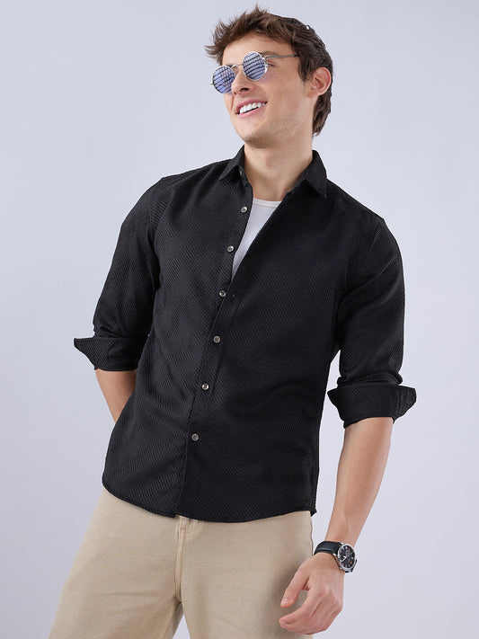 Sable Black Diagonal Textured Statement Shirt