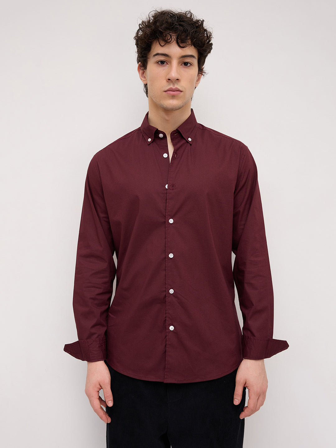 Maroon Button-Down Collar Business Shirt