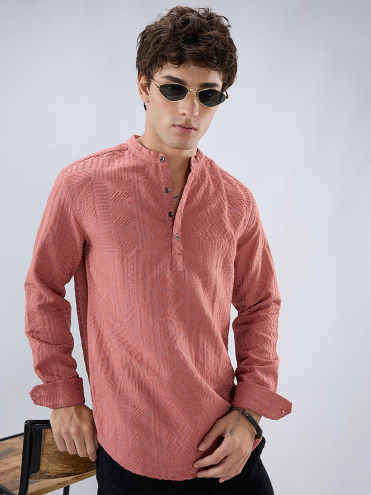 Intricate Soft Coral Textured Kurta