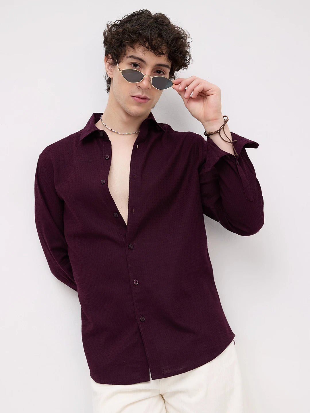 Deep Wine Micro Waffle Textured Shirt