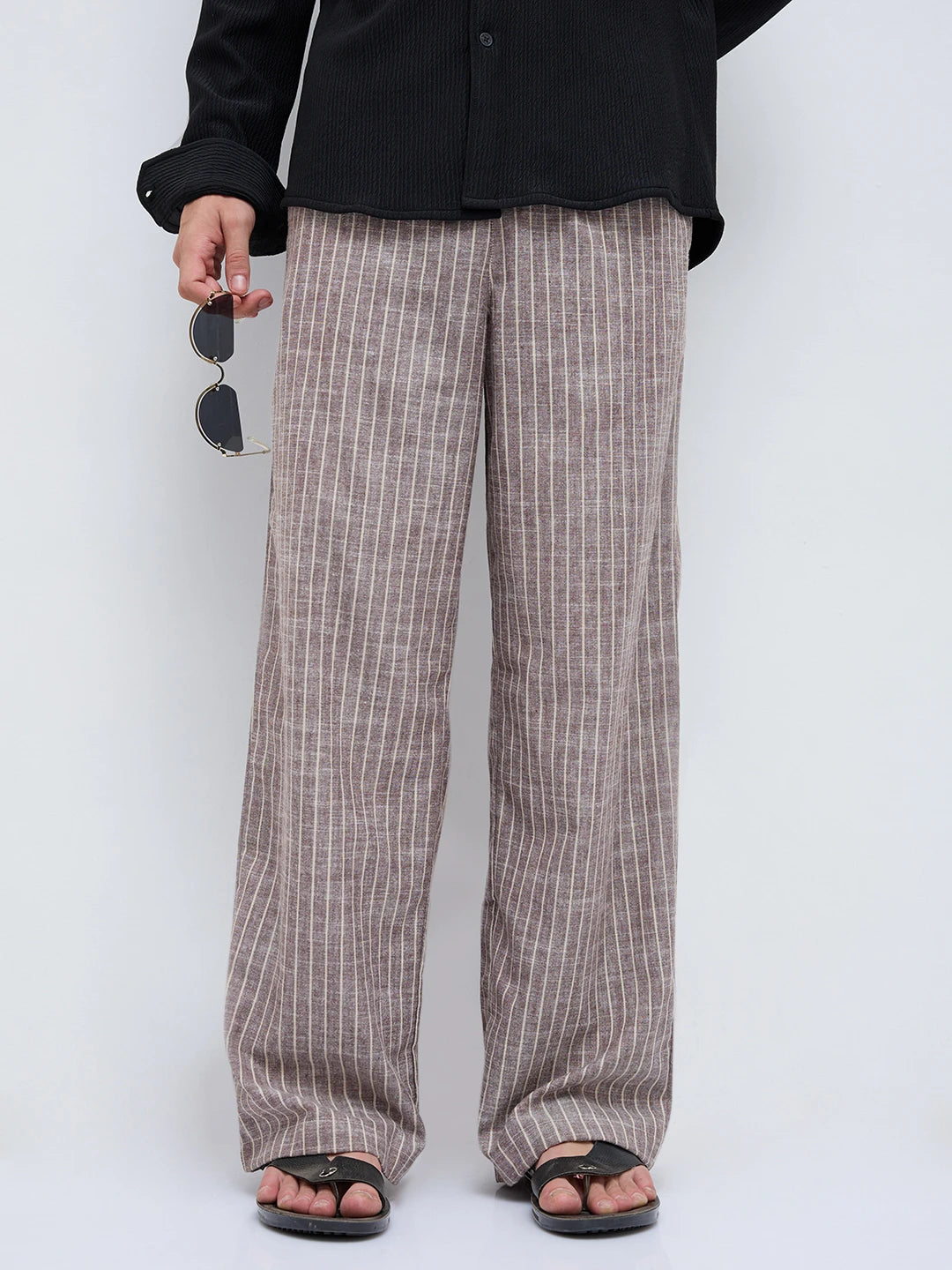 Rich Brown Striped Wide Leg Trousers