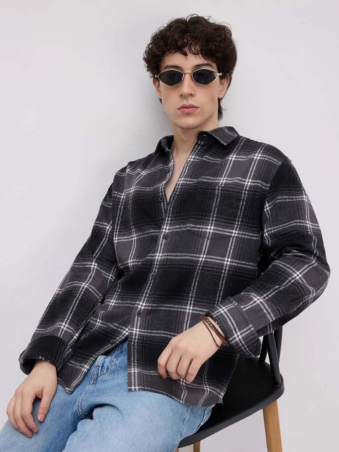 Black & White Tartan Checked Flannel Shirt