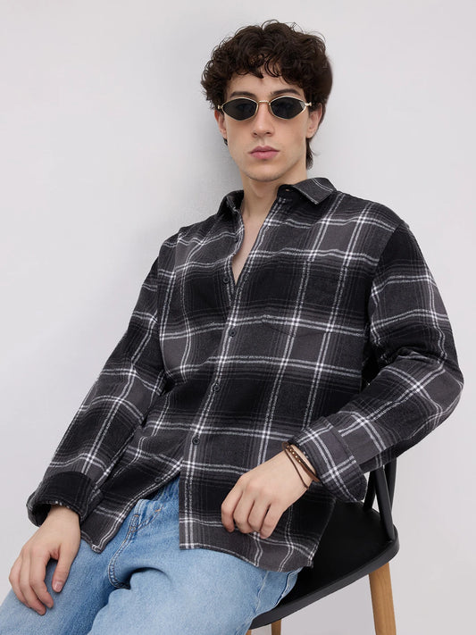 Black & White Tartan Checked Flannel Shirt