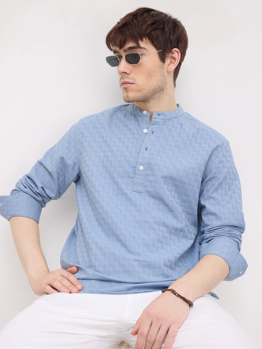 Aqua Blue Abstrast Maze Textured Kurta
