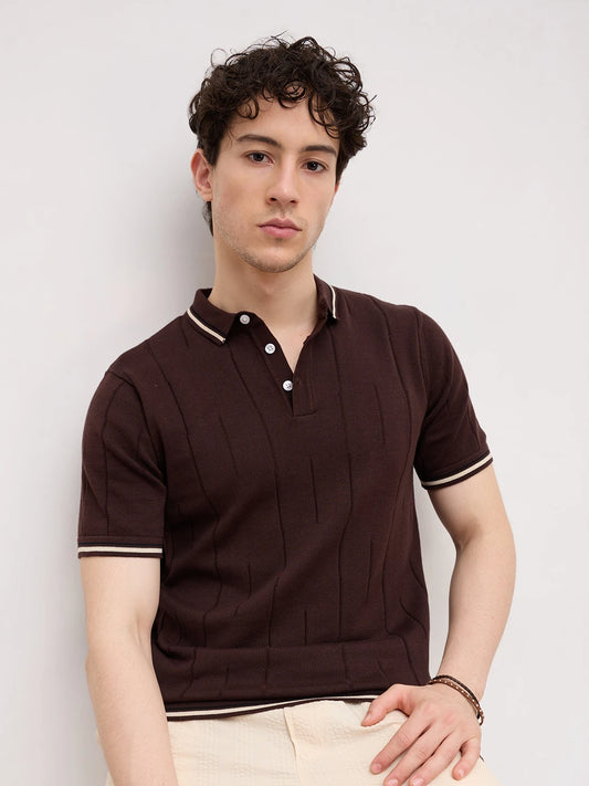 Espresso Ribline Polo Flat Knit T-Shirt