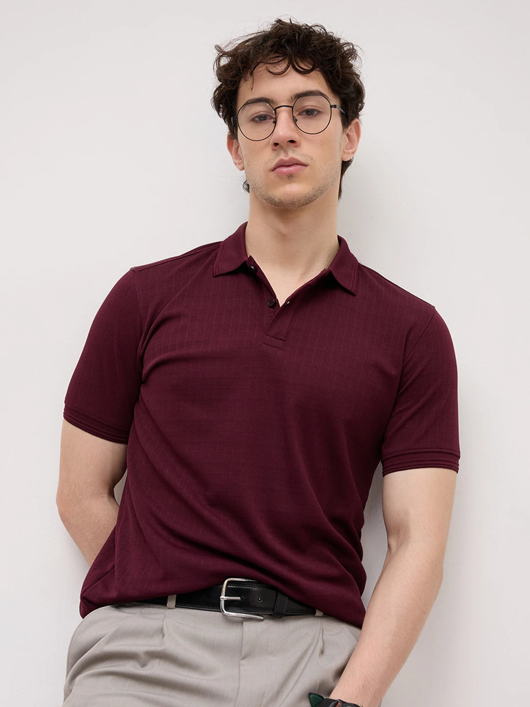 Elite Maroon Pinstripe Weave Polo Tee